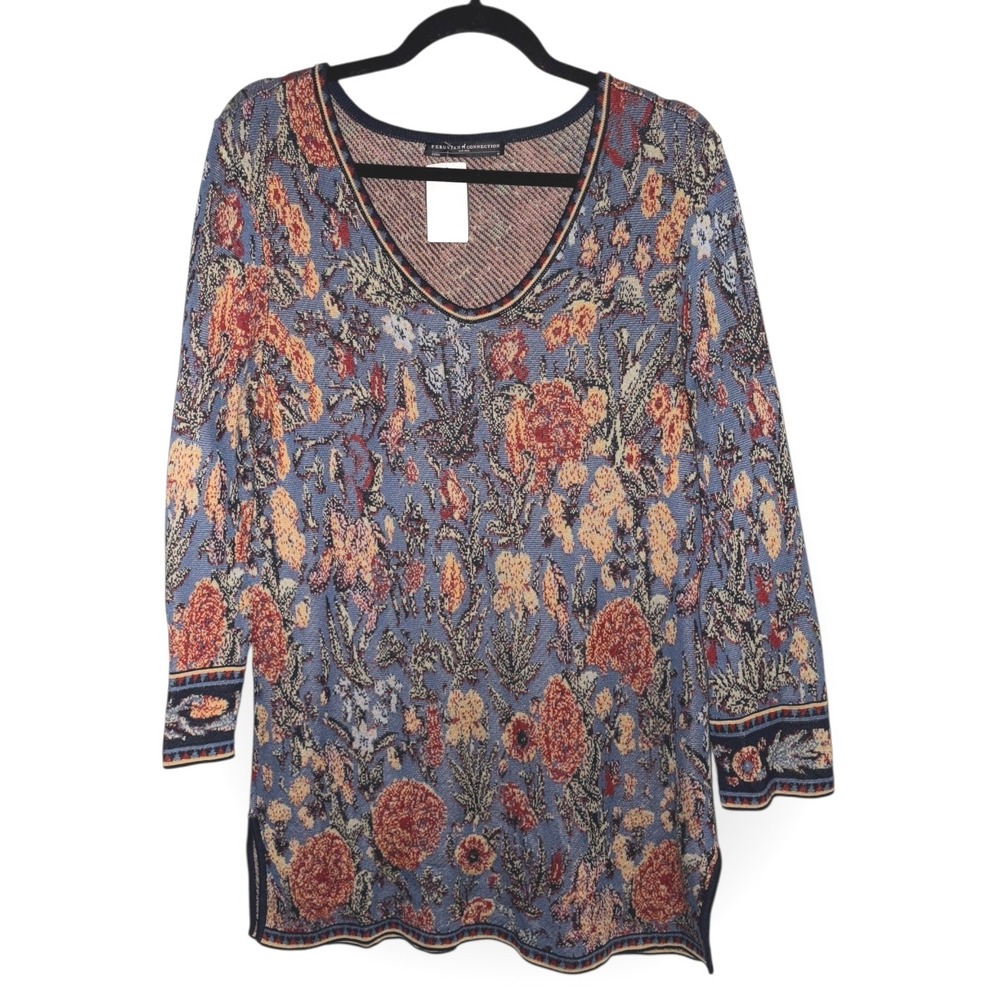 Peruvian Connection 100% Pima Cotton Tapestry Print‎ Tunic Sweater sz M